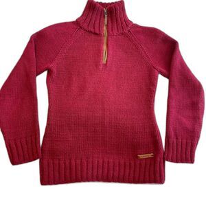 Dubarry of Ireland Knit 1/4 Zip Sweater UK 8 Small Red Equestrian Alpaca Cotton